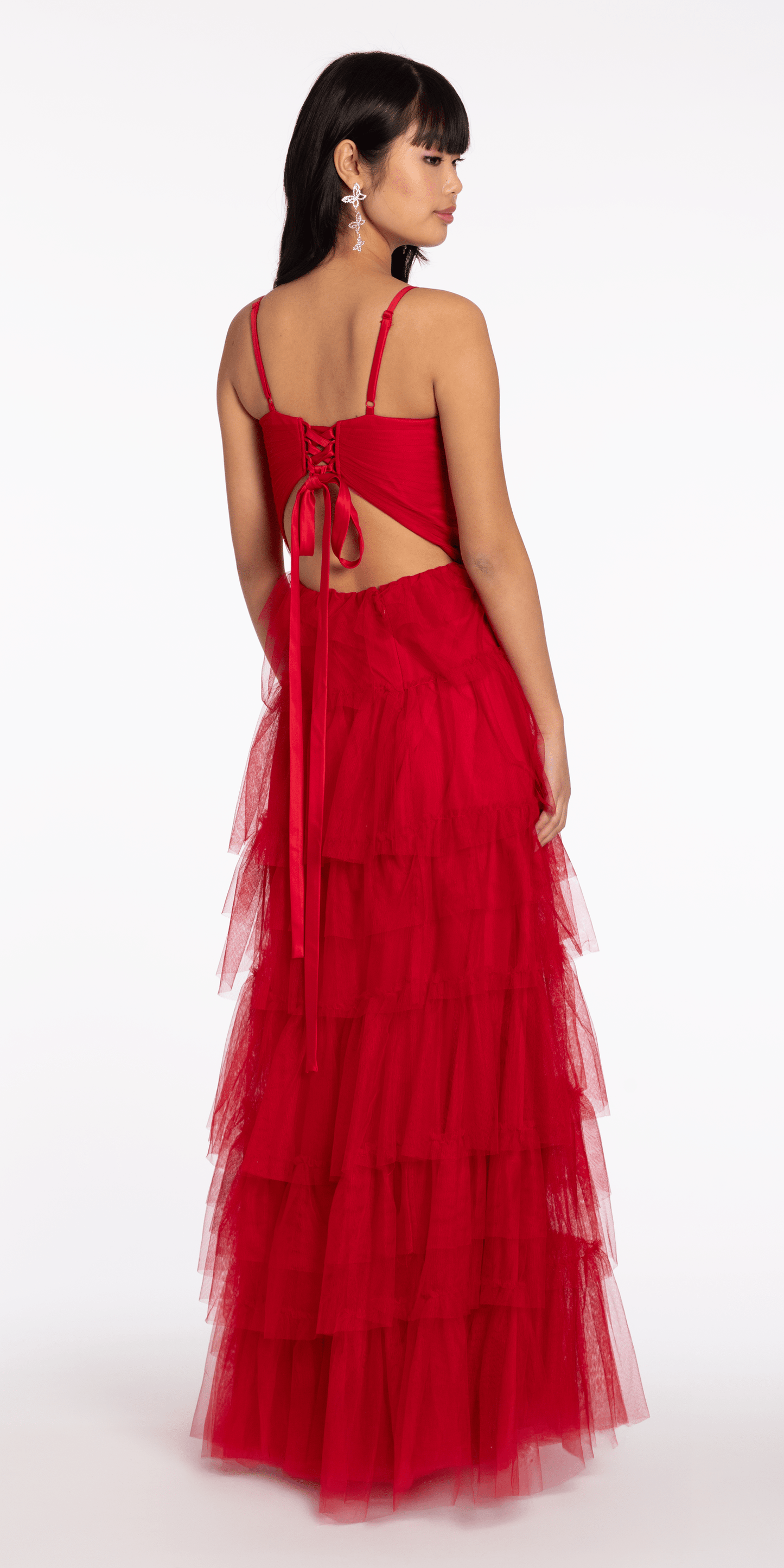 red Size 4 missy Camille La Vie Tulle Tiered Sweetheart Ballgown with Keyhole