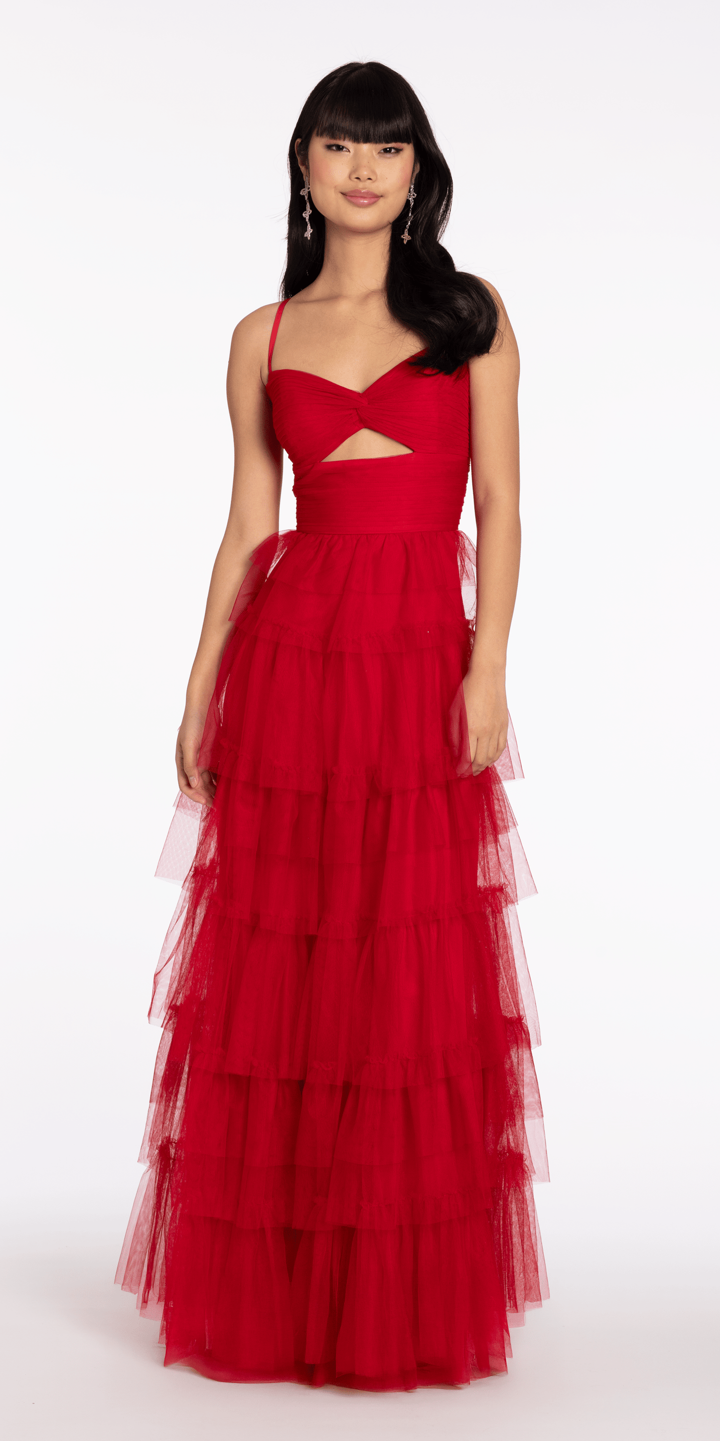 red Size 2 missy Camille La Vie Tulle Tiered Sweetheart Ballgown with Keyhole
