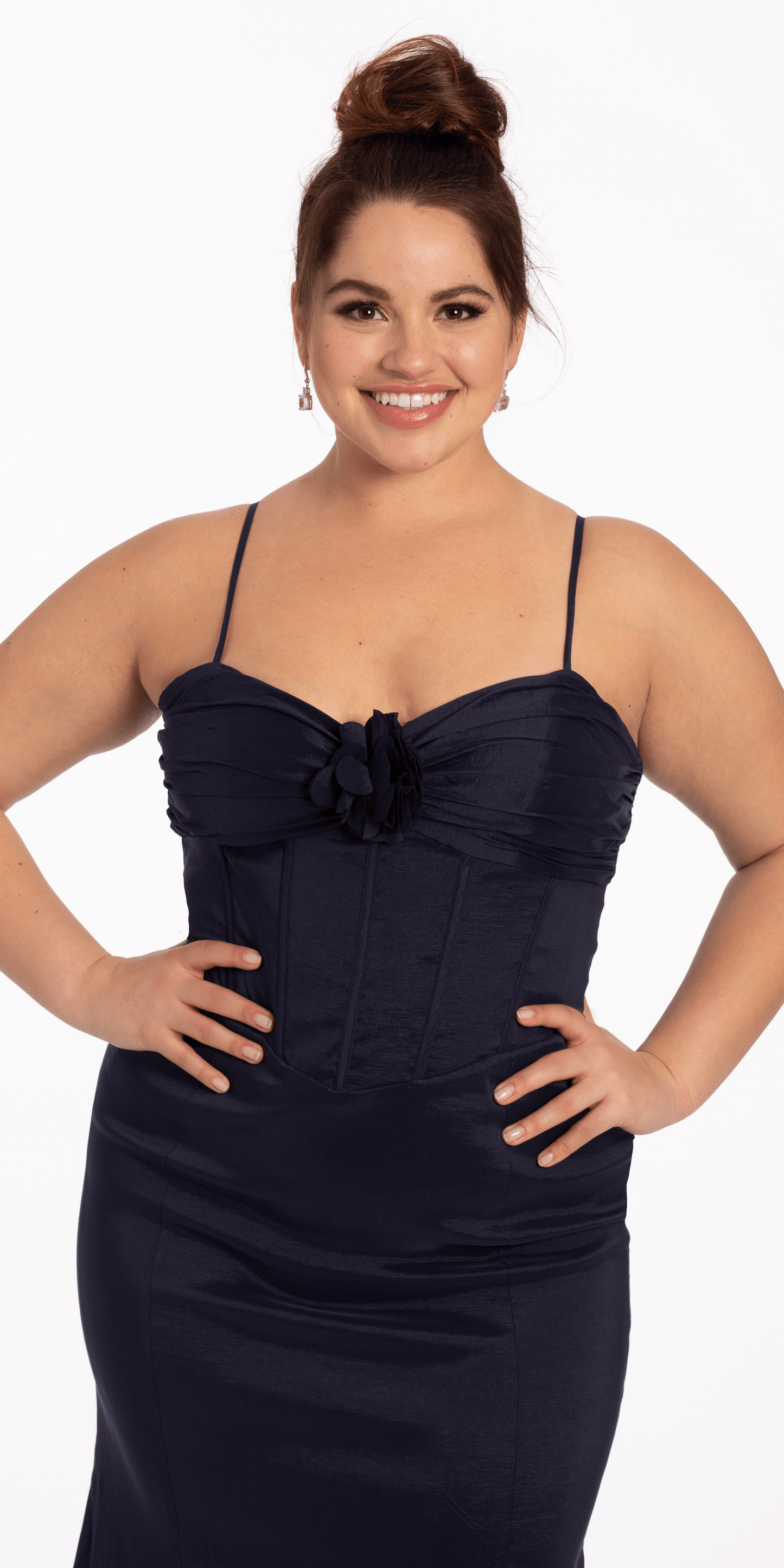 navy plus Size 14 Camille La Vie Sweetheart Taffeta Lace Up Back Trumpet Dress