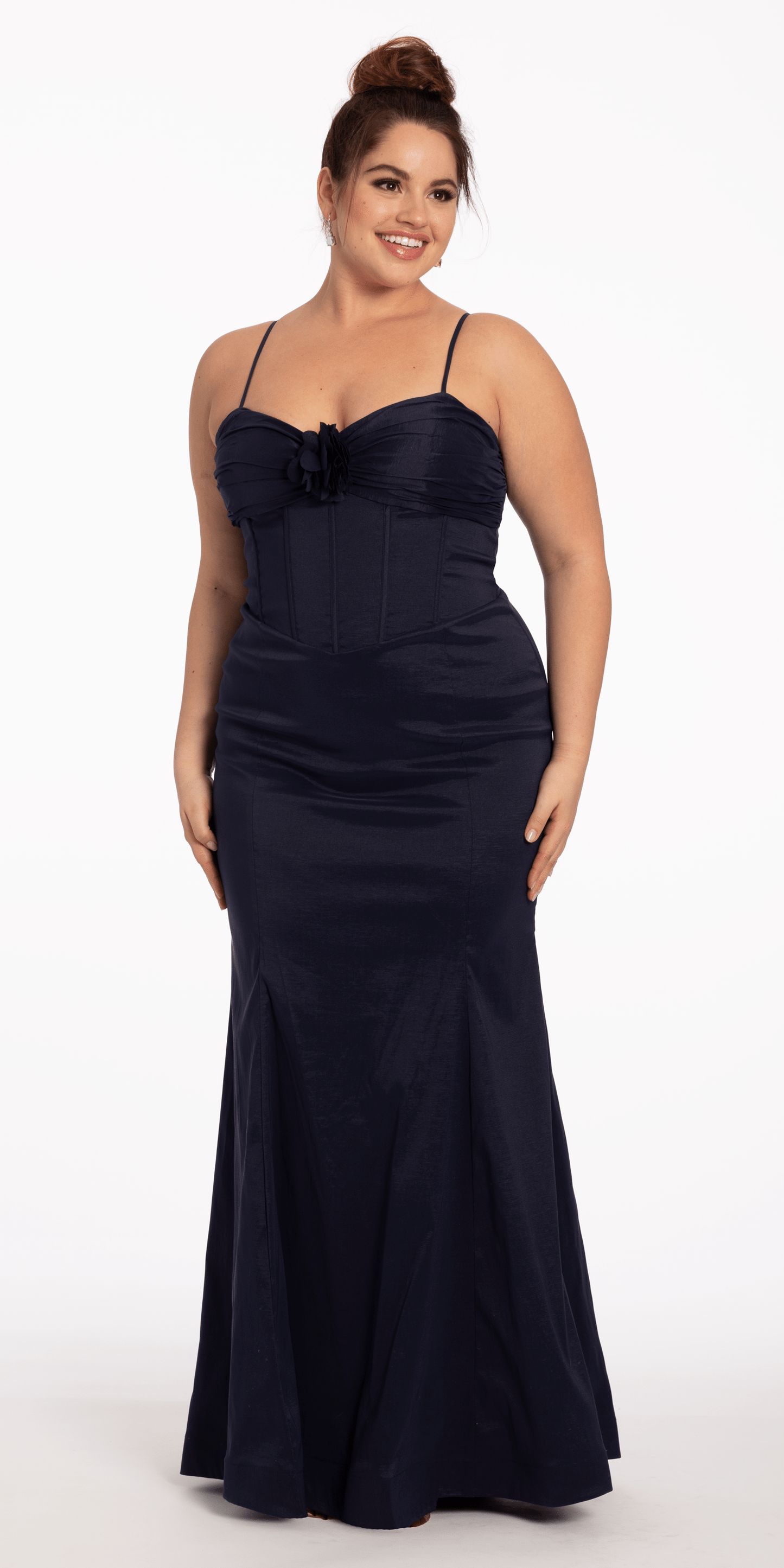 navy plus Size 14 Camille La Vie Sweetheart Taffeta Lace Up Back Trumpet Dress