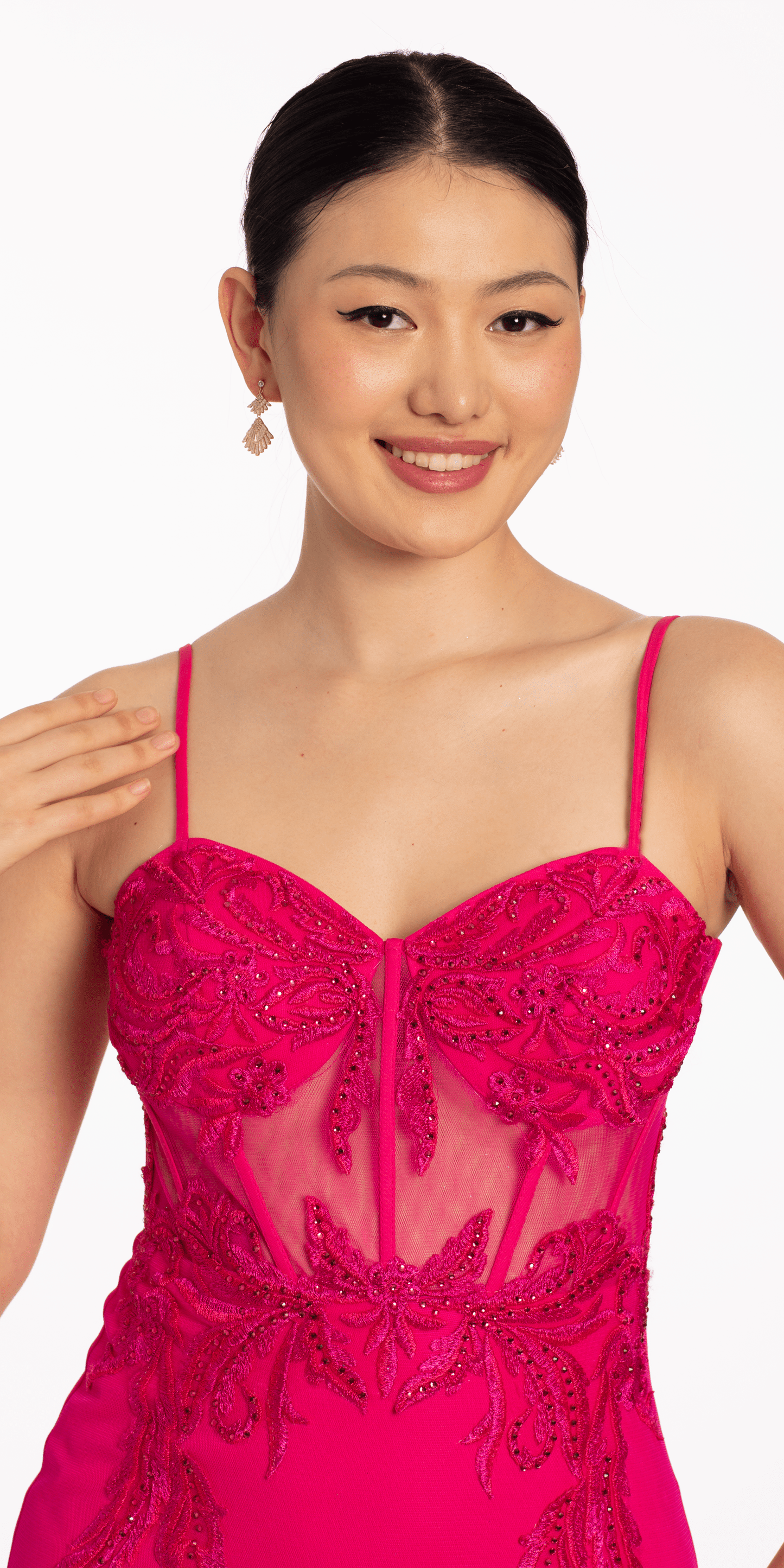 hot-pink Size 0 missy Camille La Vie Sweetheart Illusion Corset Mermaid Dress