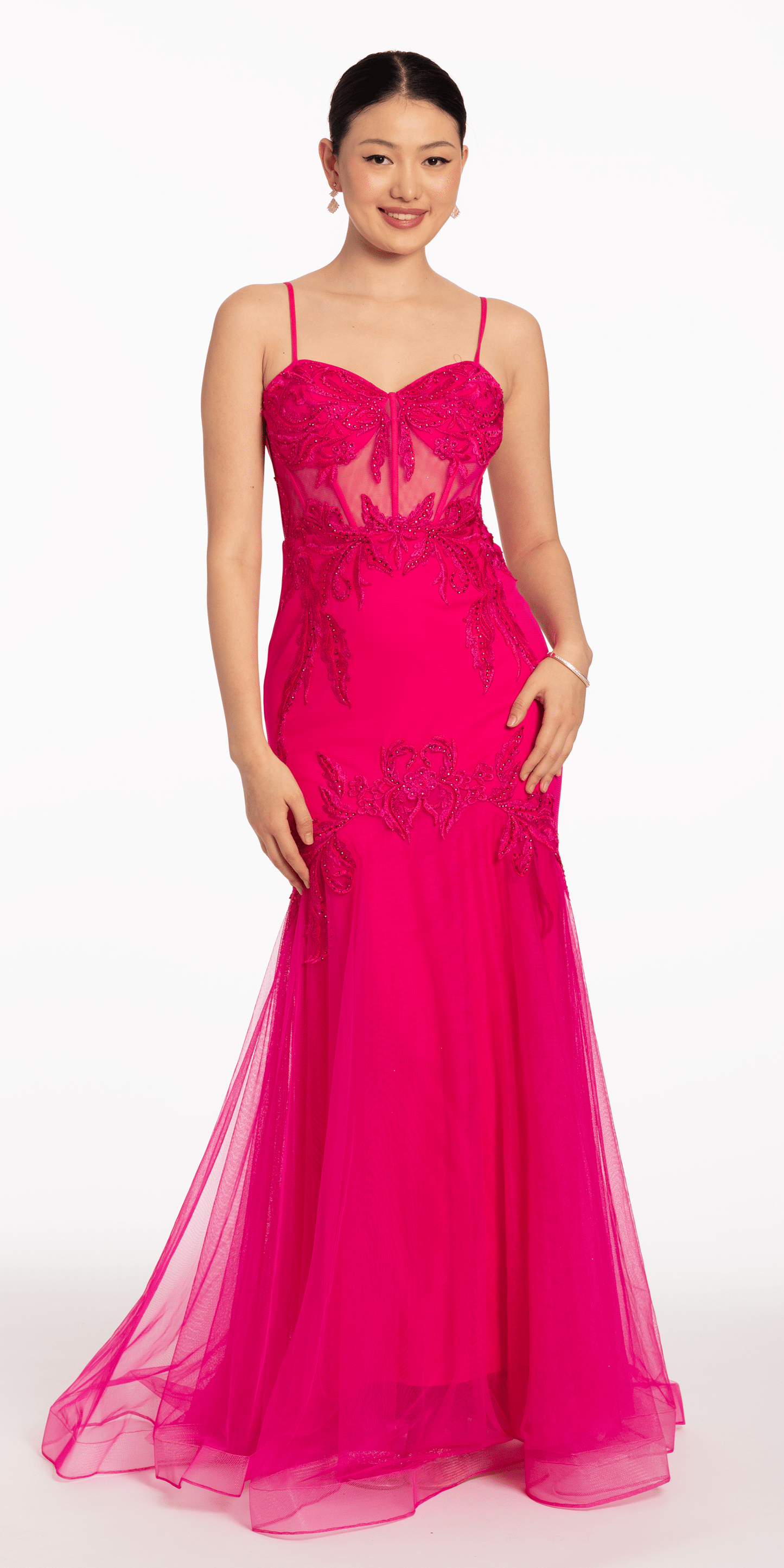hot-pink Size 0 missy Camille La Vie Sweetheart Illusion Corset Mermaid Dress