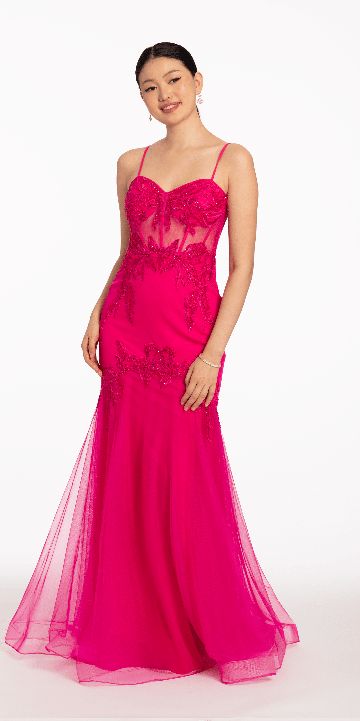 Camille La Vie /Sweetheart Illusion Corset Mermaid Dress/junior/size/2/hot pink/front alt