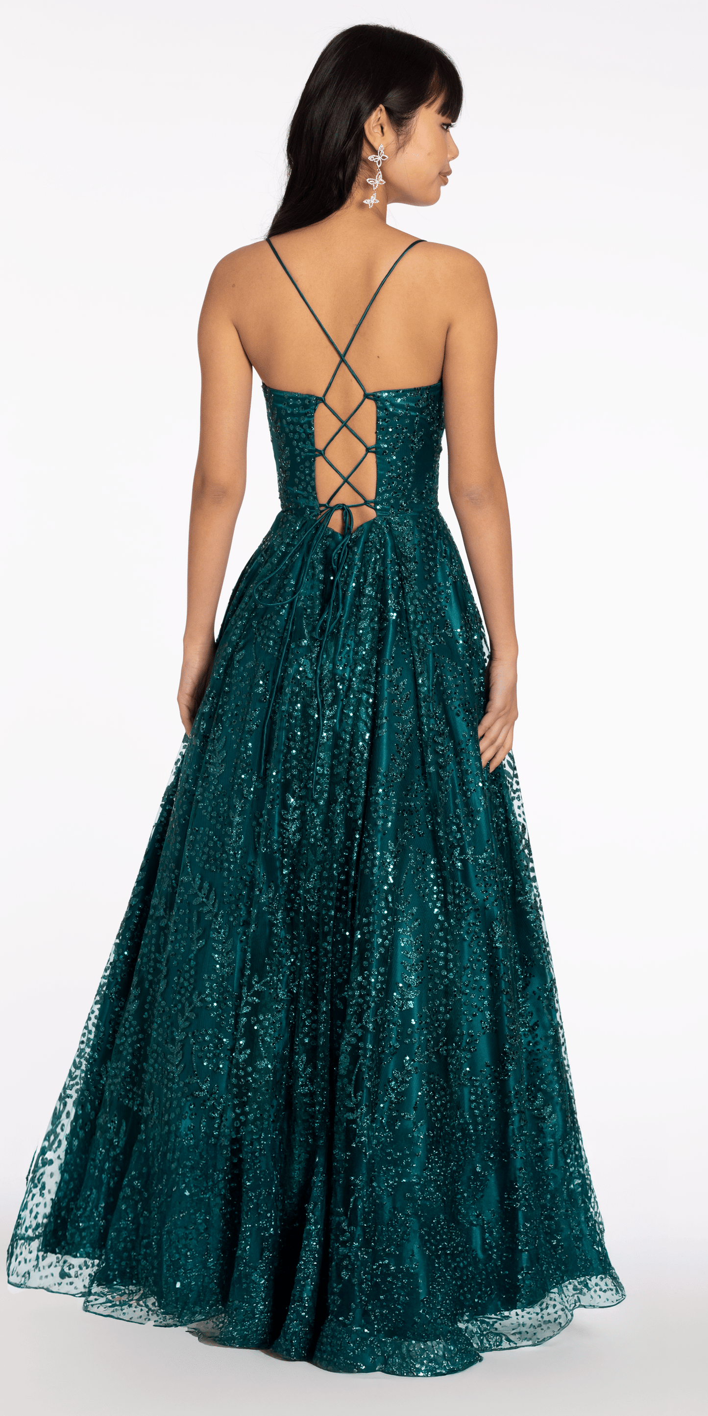 teal Size 2 missy Camille La Vie Glitter Mesh Sweetheart Lace Up Back Ballgown