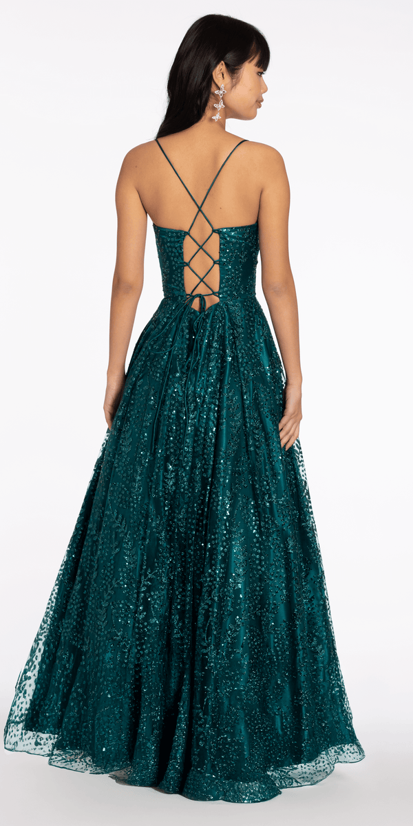 Glitter Mesh Sweetheart Lace Up Back Ballgown - View 5 | Shop Formal Dress