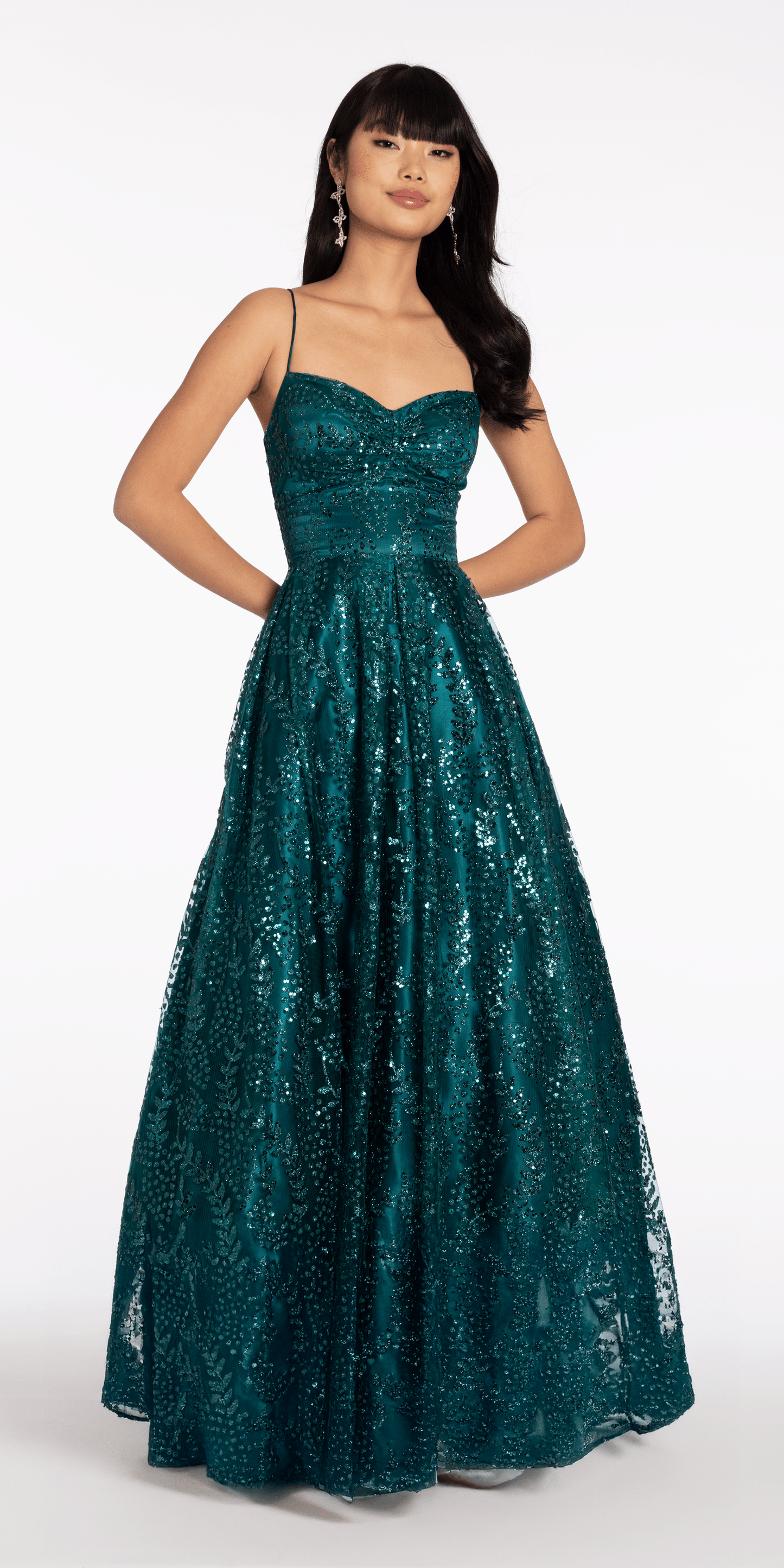 teal Size 2 missy Camille La Vie Glitter Mesh Sweetheart Lace Up Back Ballgown