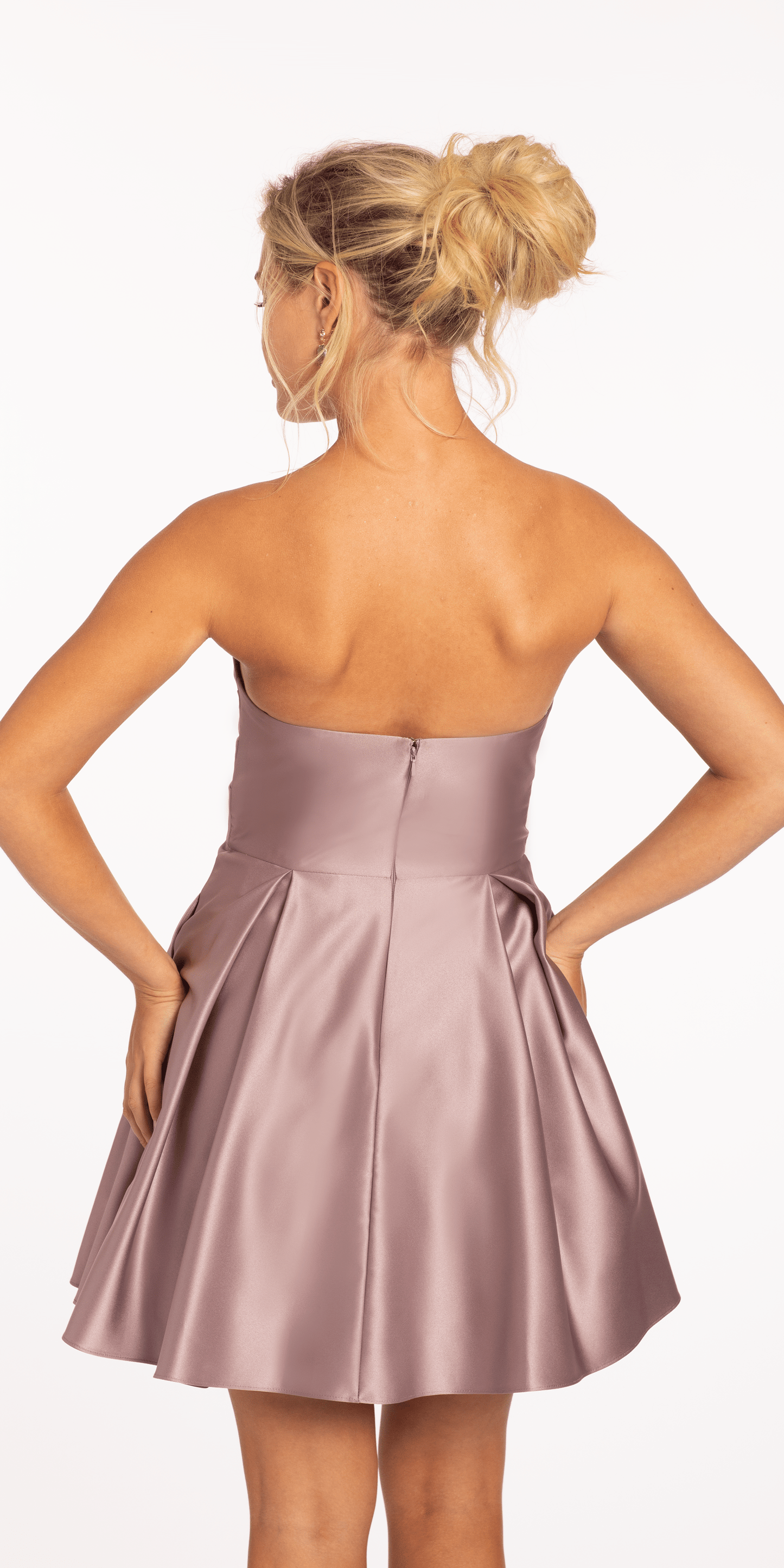 mauve Size 2 missy Camille La Vie Sweetheart Satin Pleated Fit and Flare Dress