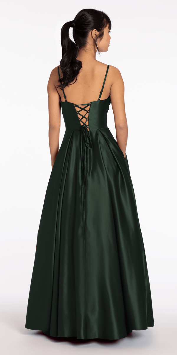 Shop Formal Dress - Sweetheart Pleated Satin Corset Ballgown with Pockets third image