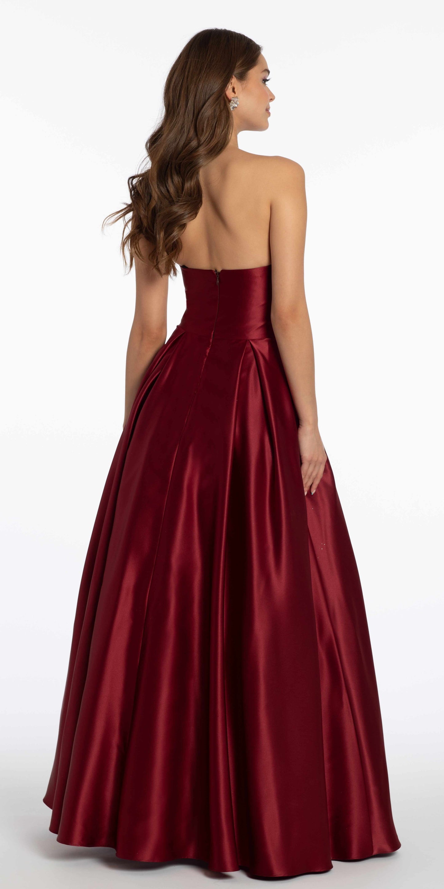 wine/size/2/missy/Camille La Vie/Satin Strapless Ruched Ballgown with Pockets/back