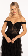 Sweetheart Off the Shoulder Tiered Mesh Ballgown Image 3