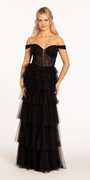 Sweetheart Off the Shoulder Tiered Mesh Ballgown Image 1
