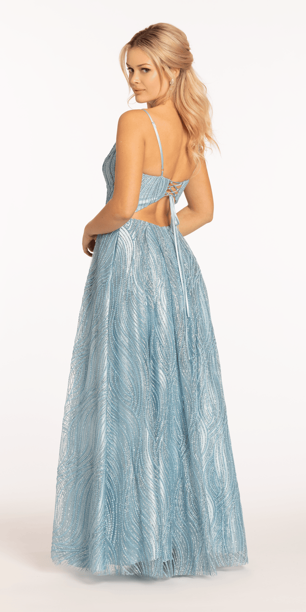 Swirl Glitter Lace Up Back Ballgown - View 5 | Shop Formal Dress