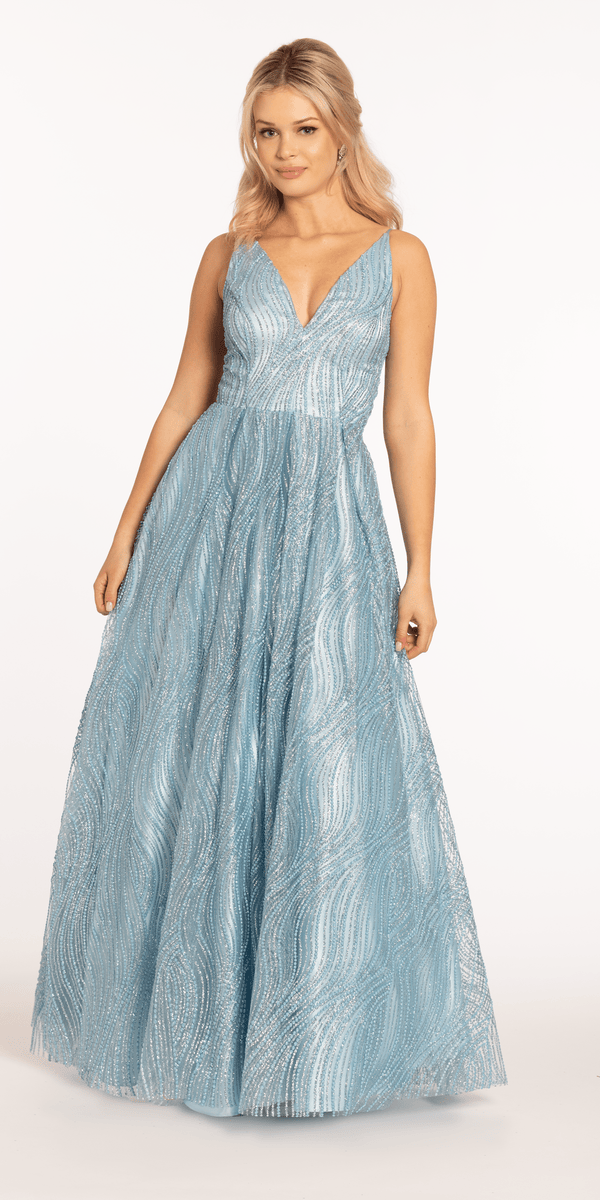 Swirl Glitter Lace Up Back Ballgown - View 1 | Shop Formal Dress