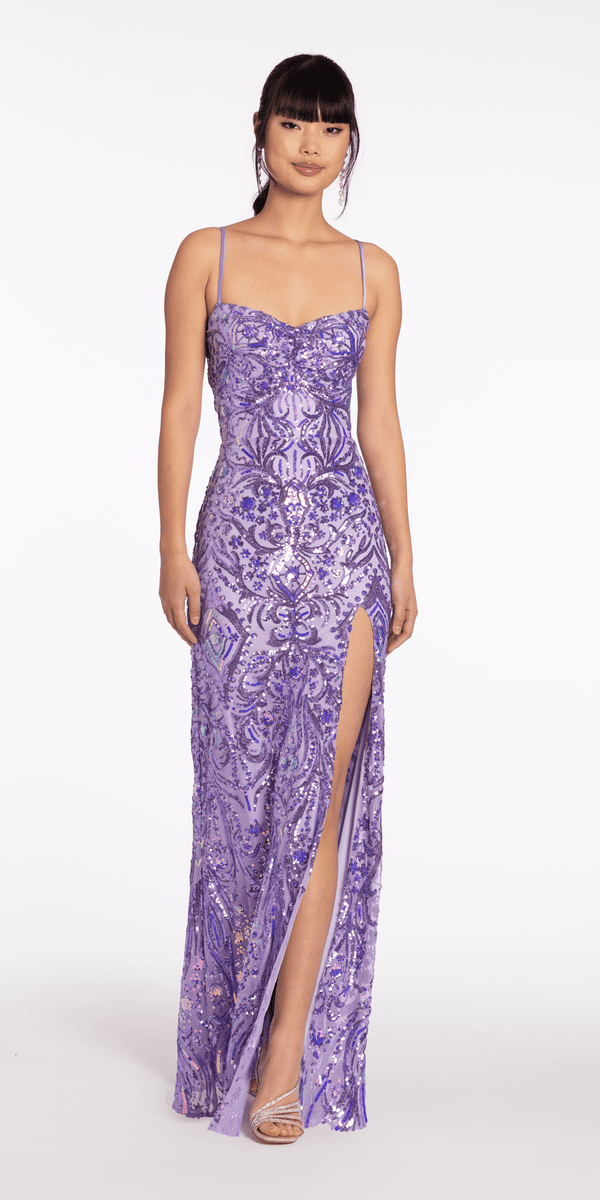 Collective Dress - Sequin Mesh Lace Up Column Dress with Side Slit image 4