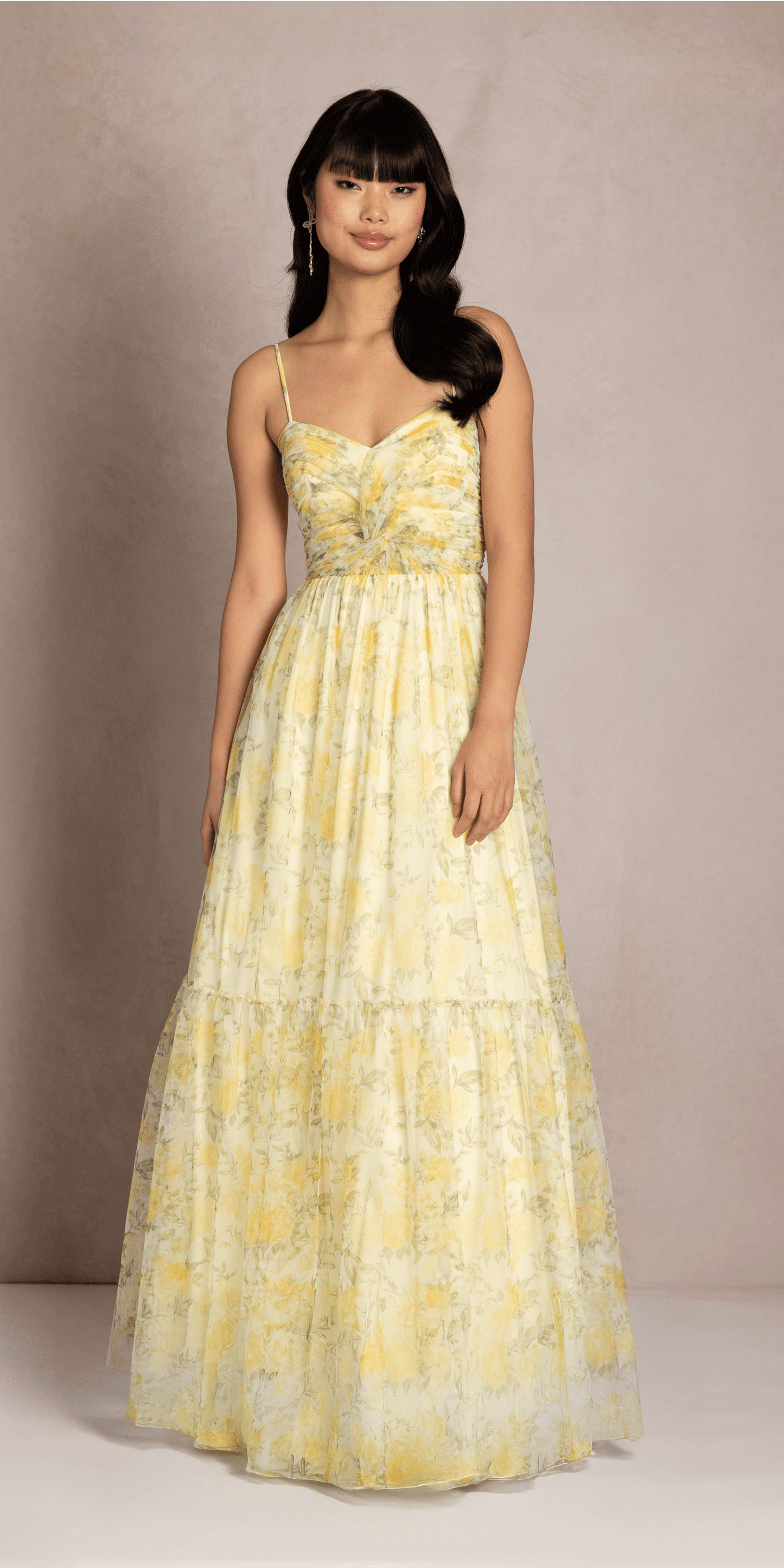 Camille La Vie/ Sweetheart Mesh Floral Print Ballgown/ missy/ size /2 /yellow/ front