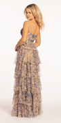 Mesh Floral Print Tiered Corset Ballgown Image 4