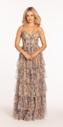 Mesh Floral Print Tiered Corset Ballgown Image 1
