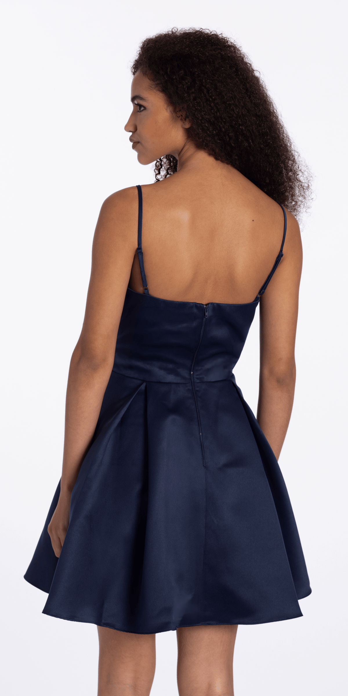 navy/size/4/missy/Camille La Vie /Satin Pleated Plunge Gemstone Fit and Flare Dress/back