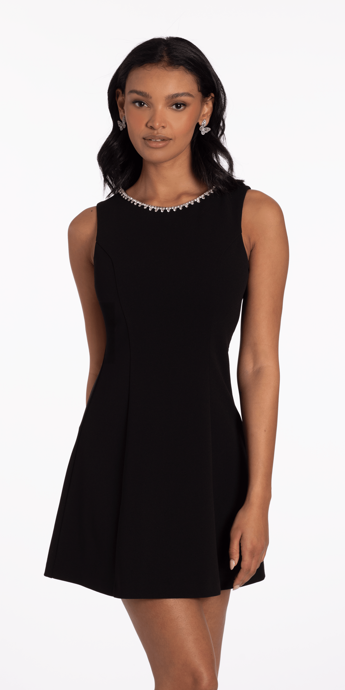 Camille La Vie /Rhinestone Open Heart Back Scuba Skater Dress/missy/ size/ 4/ black/ front alt