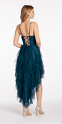 Scoop Neck Glitter Mesh Lace Up Back High-Low Dress Image 5