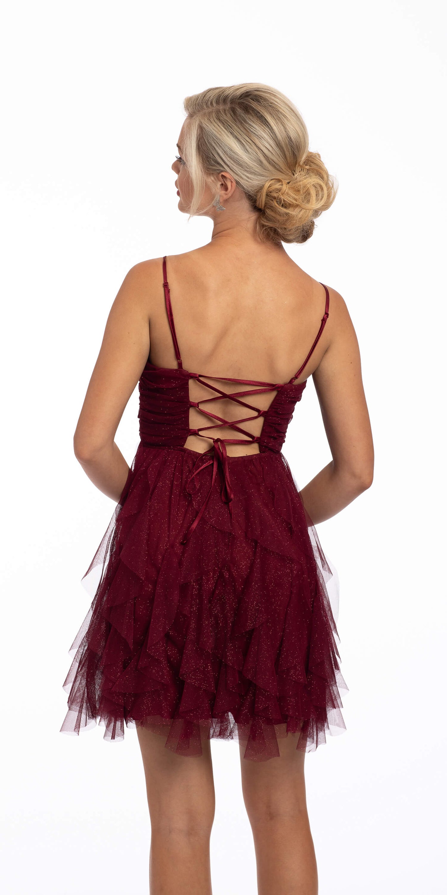 Camille La Vie Rouched Glitter lace Up Back with Corkscrew Skirt