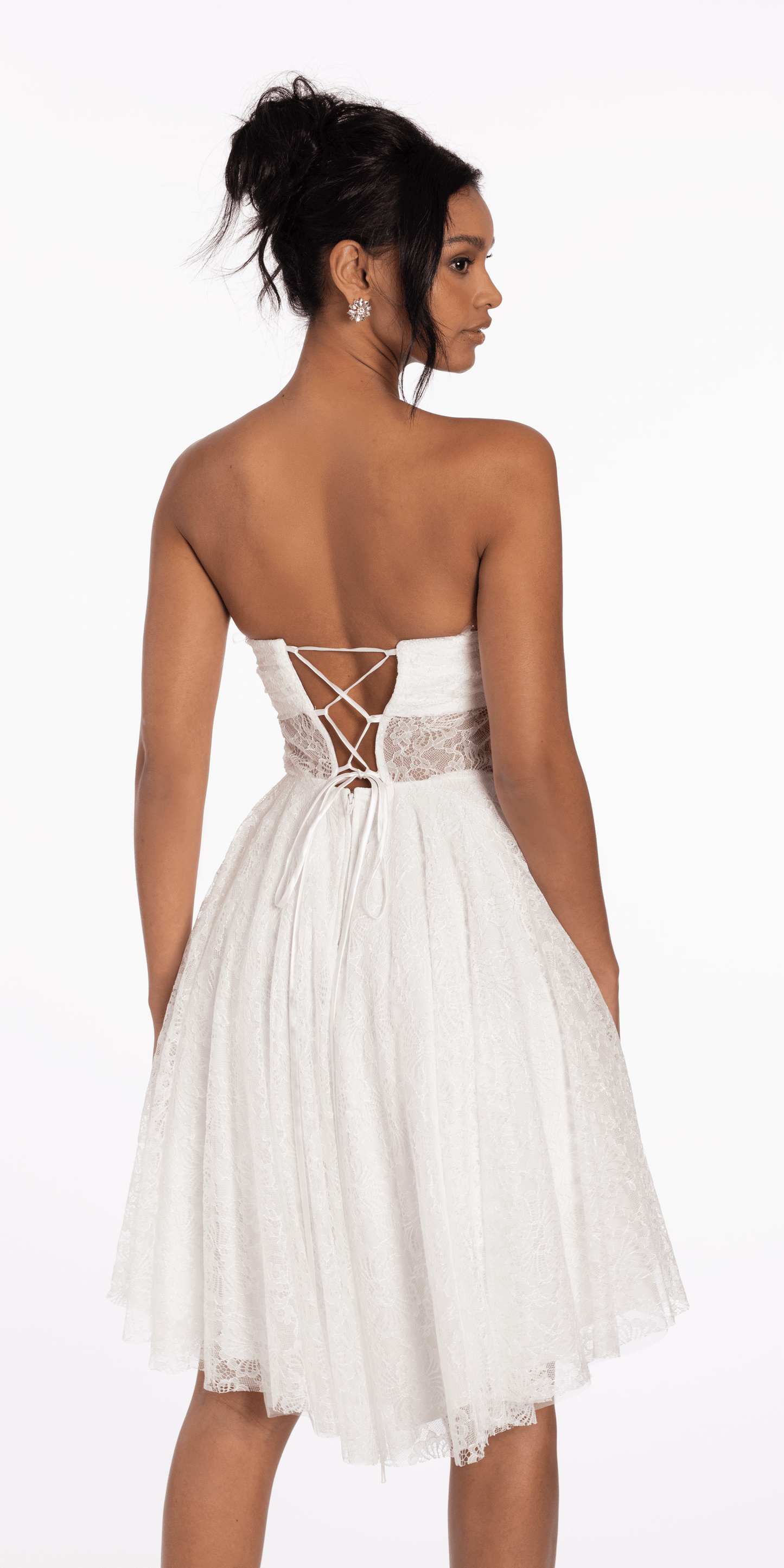 ivory/size/2/missy/Camille La Vie/Strapless Lace Corset Fit and Flare Dress/ back alt