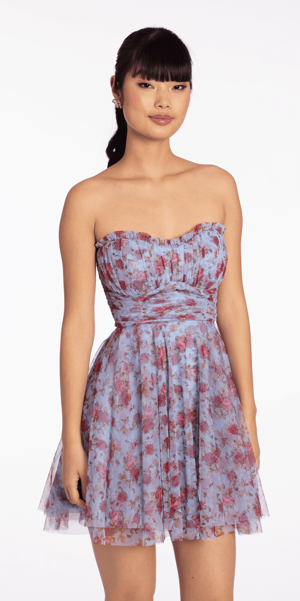Rose Print Scallop Neck Fit and Flare Dress Image 1