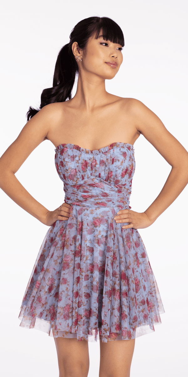 Rose Print Scallop Neck Fit and Flare Dress Image 3