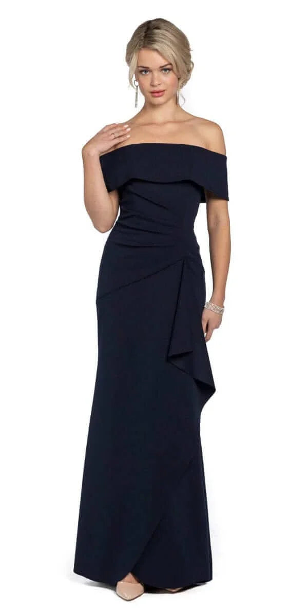Xscape Off-the-Shoulder Scuba-Crepe Gown - Navy