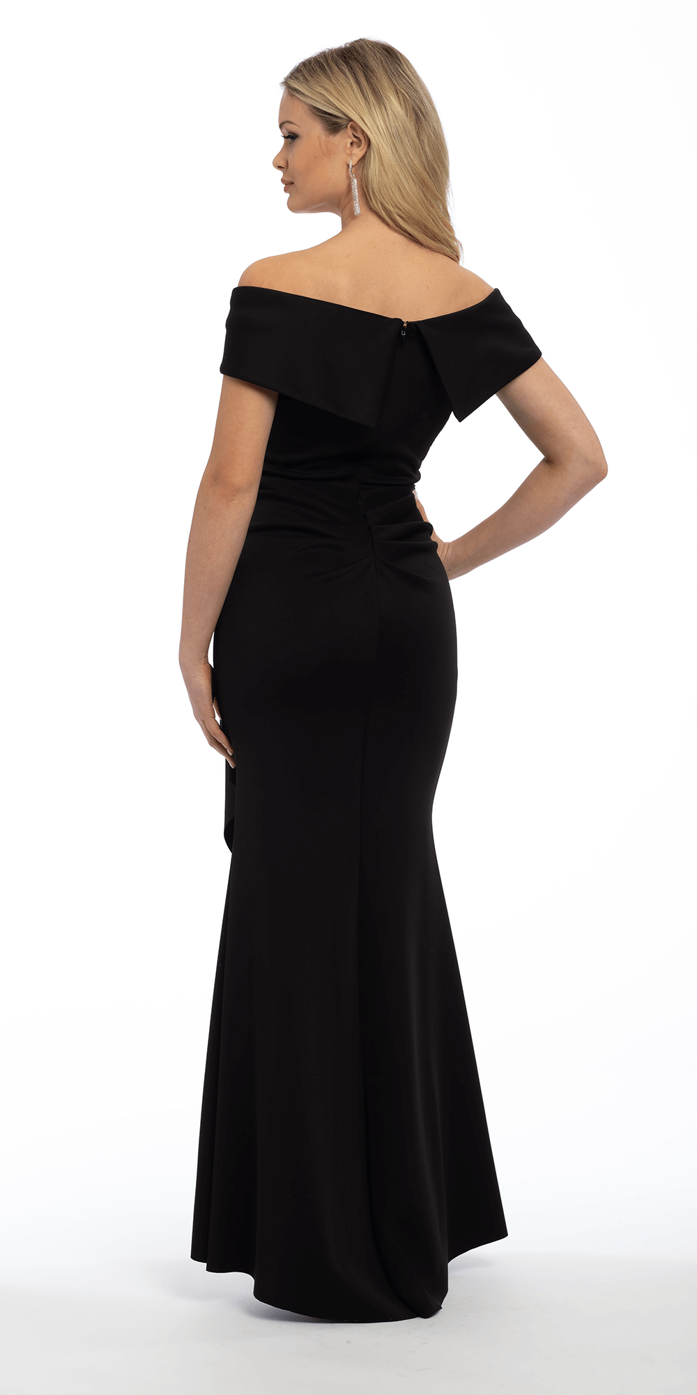 Camille La Vie/ Off the Shoulder Scuba Dress with Side Ruffle/ missy/ size/ 4 /black/ back alt