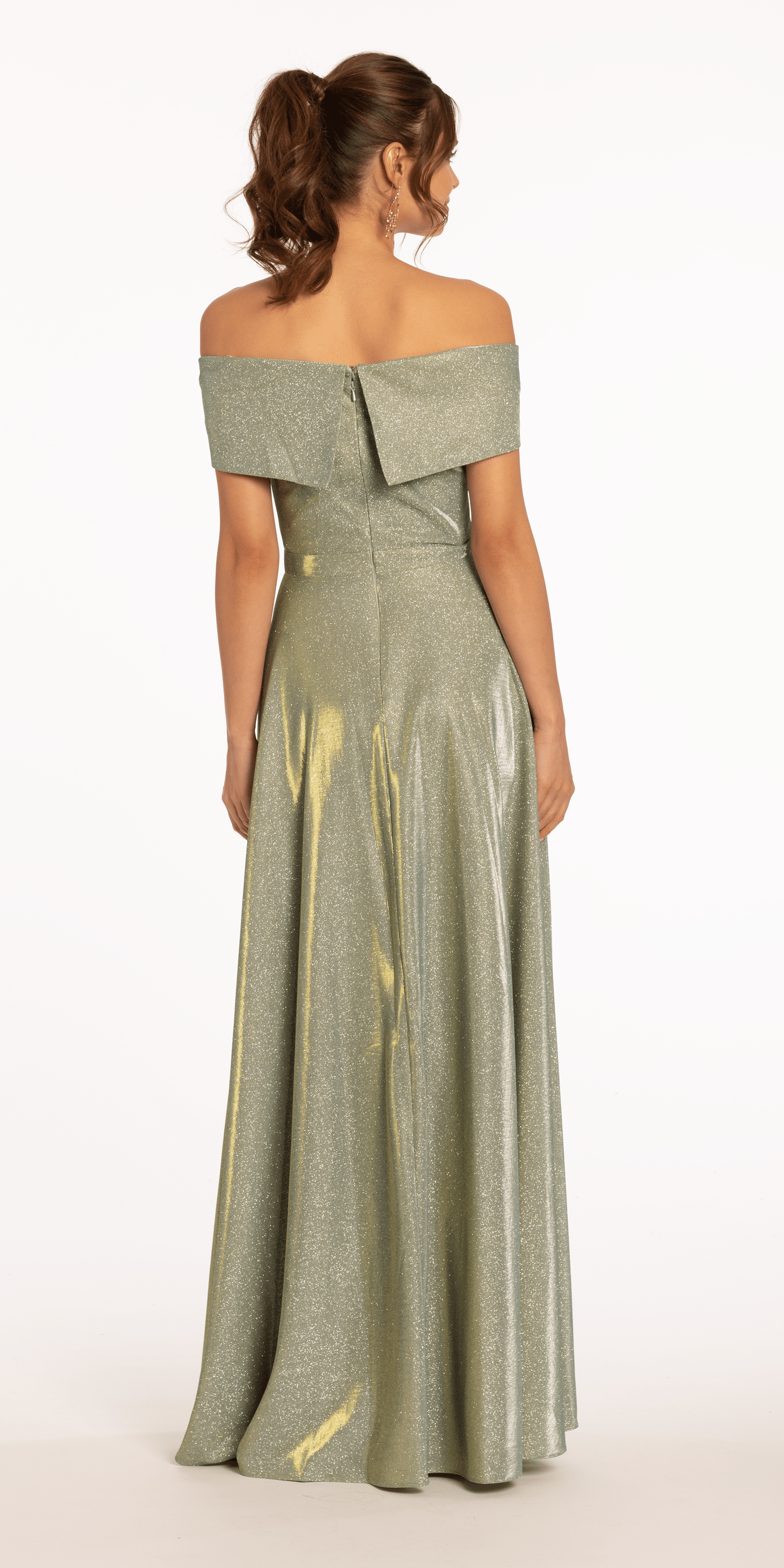 Camille La Vie /Two Tone Metallic Off the Shoulder Mock Wrap Dress/missy/size/4/sage/back alt
