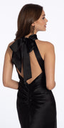 Charmeuse Satin Cutaway Halter Column Dress with Back Ruching Image 3