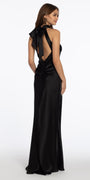 Charmeuse Satin Cutaway Halter Column Dress with Back Ruching Image 4