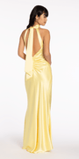 Charmeuse Satin Cutaway Halter Column Dress with Back Ruching Image 7