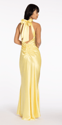 Charmeuse Satin Cutaway Halter Column Dress with Back Ruching Image 8