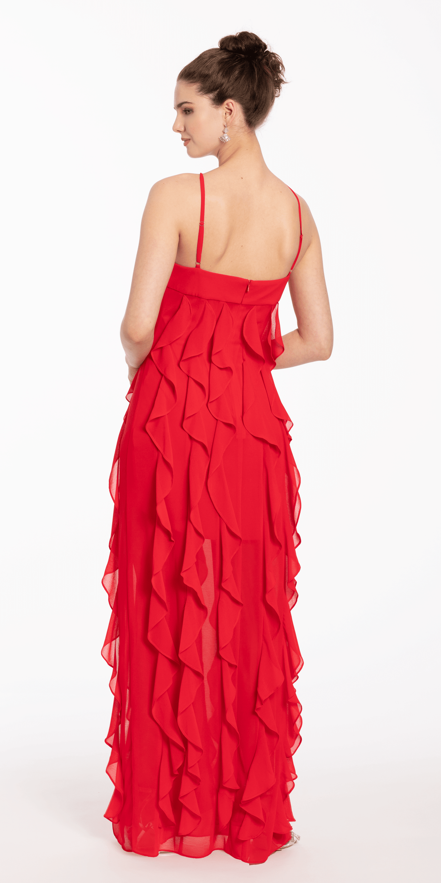 Camille La Vie /Chiffon Halter Neck Ruffle Dress/missy/size/2/red/back