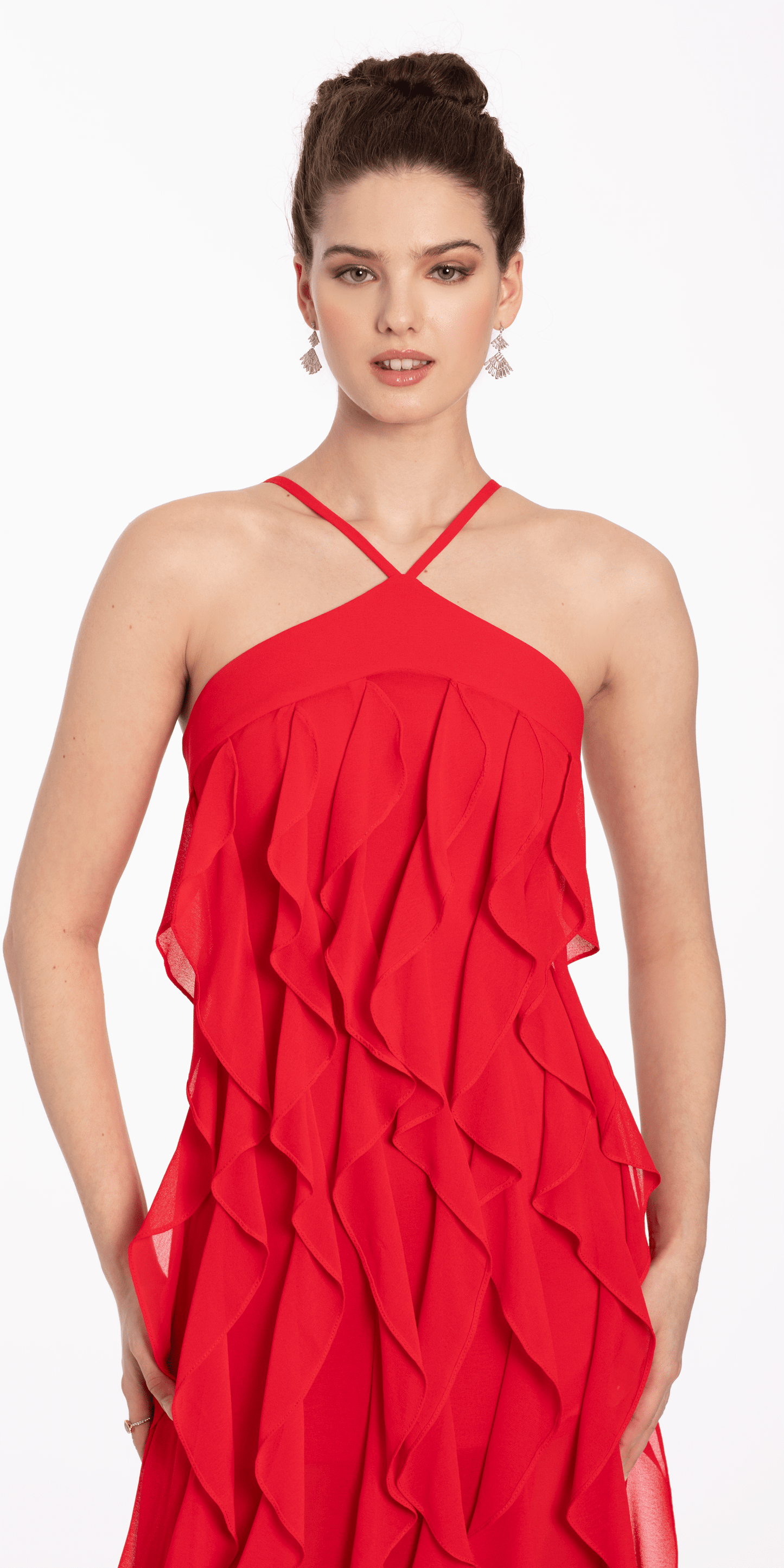 Camille La Vie /Chiffon Halter Neck Ruffle Dress/missy/size/2/red/ close up alt