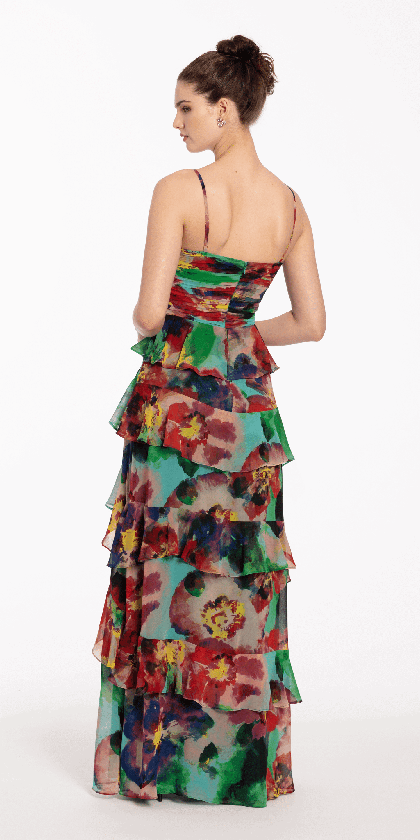 Camille La Vie/ Sweetheart Floral Print Dress with Tiered Ruffles/missy/size/ 4/green/back