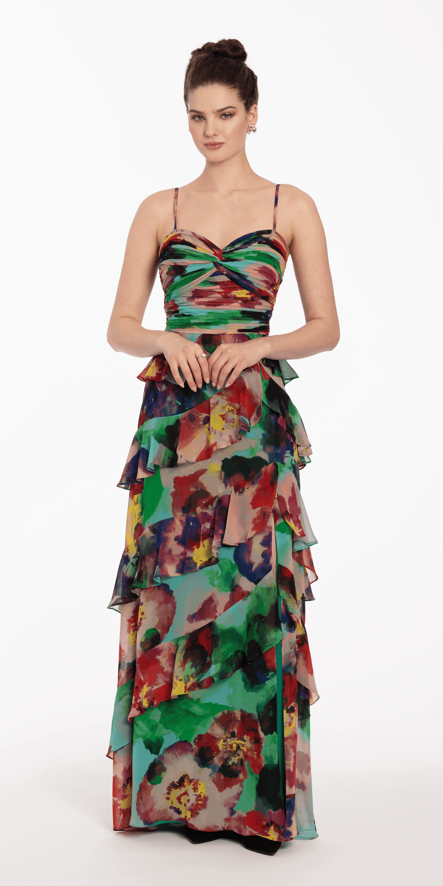 Camille La Vie/ Sweetheart Floral Print Dress with Tiered Ruffles/missy/size/ 4/green/front alt 2