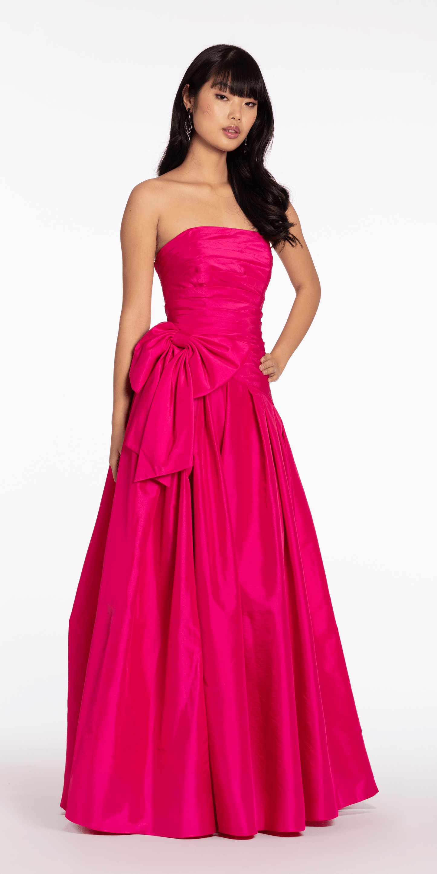 fuchsia Size 6 missy Camille La Vie Strapless Pleated Taffeta Ballgown with Side Bow