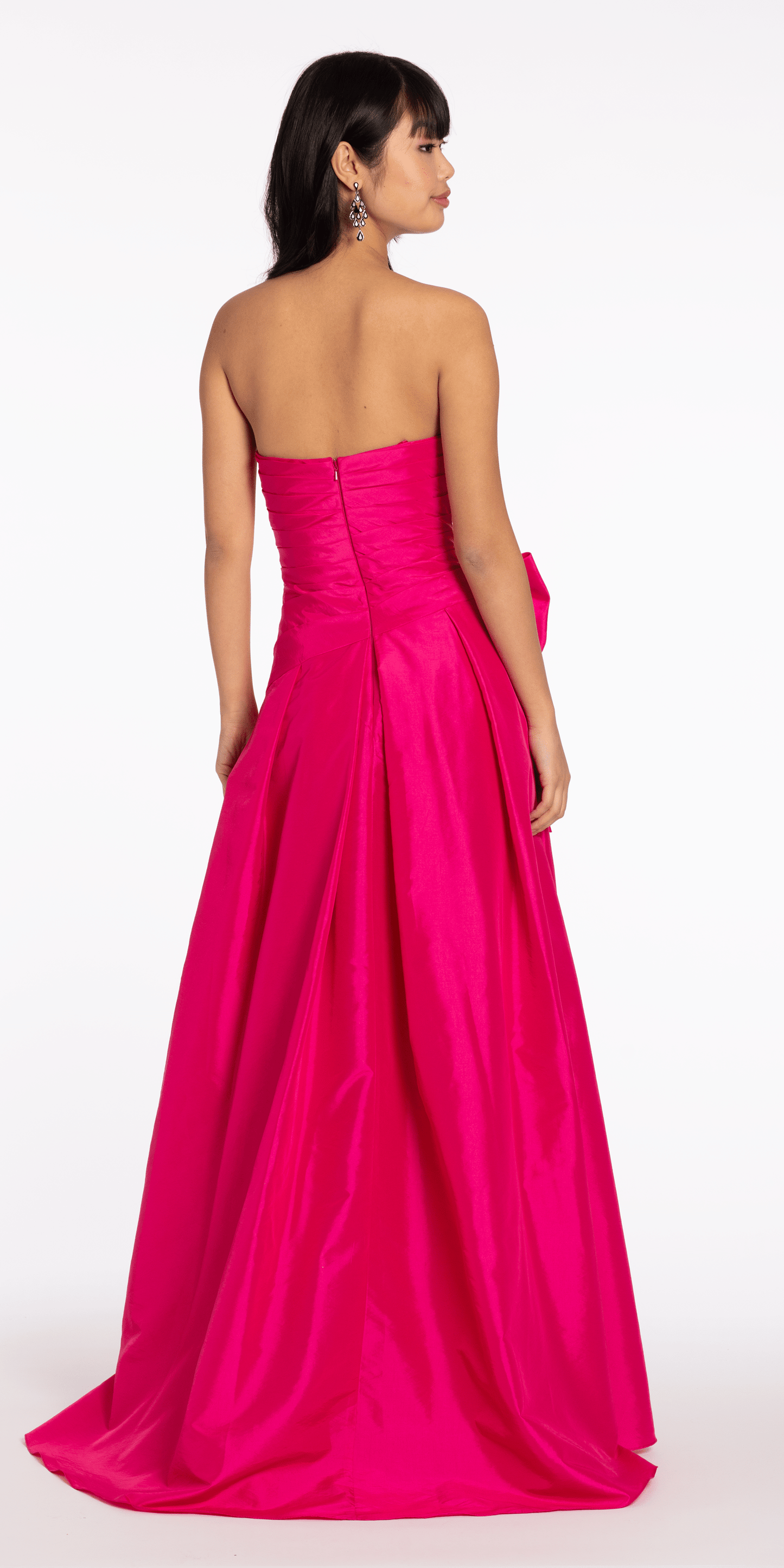 fuchsia Size 6 missy Camille La Vie Strapless Pleated Taffeta Ballgown with Side Bow