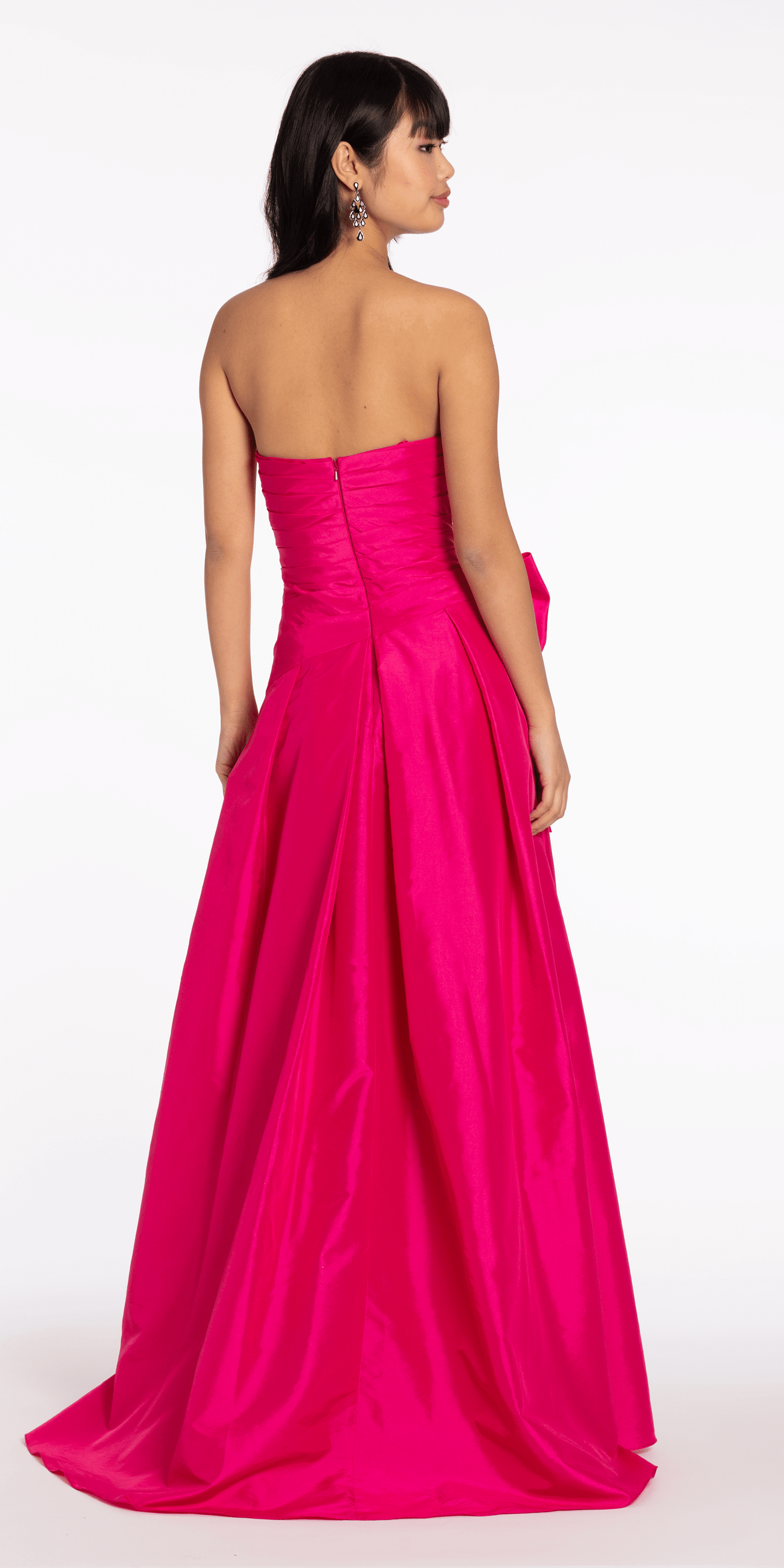 fuchsia/size/4/missy/Camille La Vie/Strapless Pleated Taffeta Ballgown with Side Bow/back