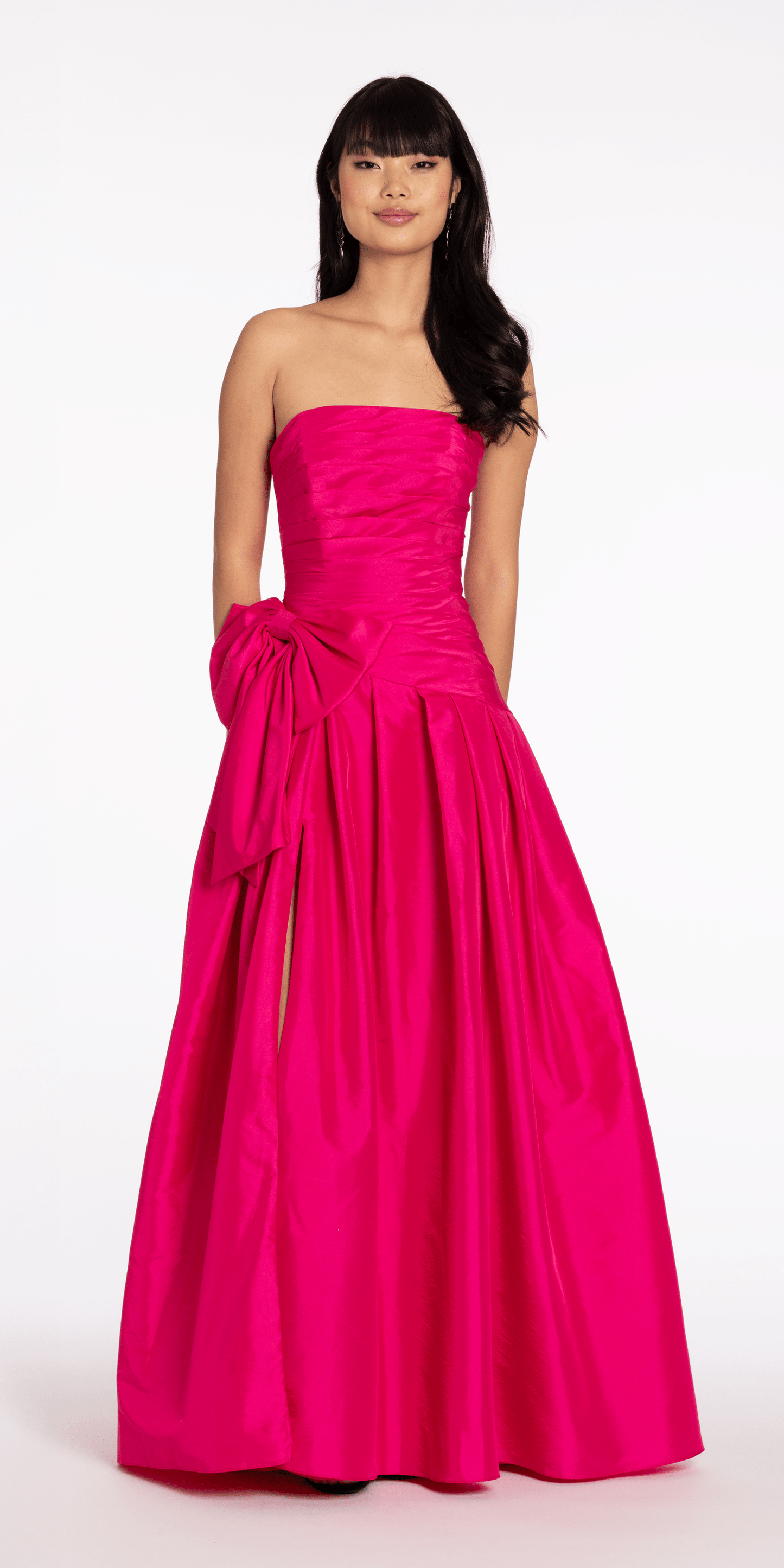 fuchsia Size 6 missy Camille La Vie Strapless Pleated Taffeta Ballgown with Side Bow