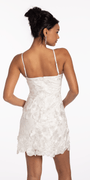 V Notch Halter Mesh 3D Floral Dress with Scalloped Hem Image 5