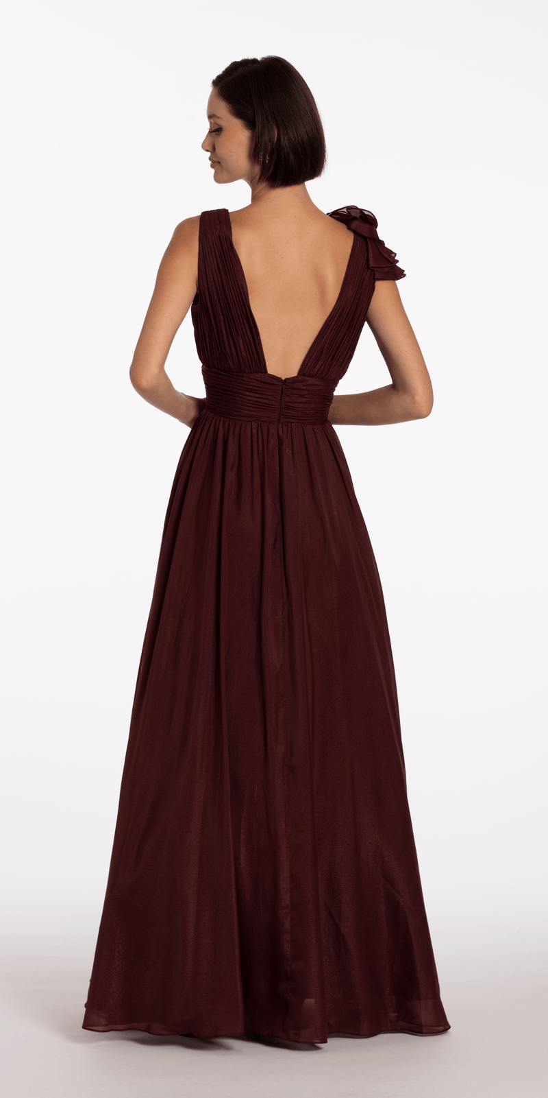 Pleated Organza V Neck Ballgown with 3D Ruffle Image 5