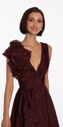 Pleated Organza V Neck Ballgown with 3D Ruffle Image 2