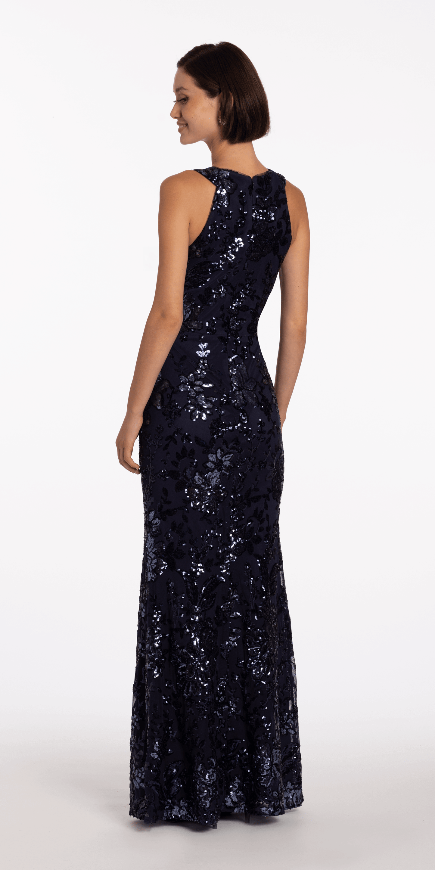 navy/size/4/missy/Camille La Vie/Sequin Racer Floral Sequin Halter Column Dress/back