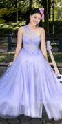 Glitter Mesh One Shoulder Corset Ballgown with Side Slit Image 1