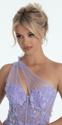 Glitter Mesh One Shoulder Corset Ballgown with Side Slit Image 3