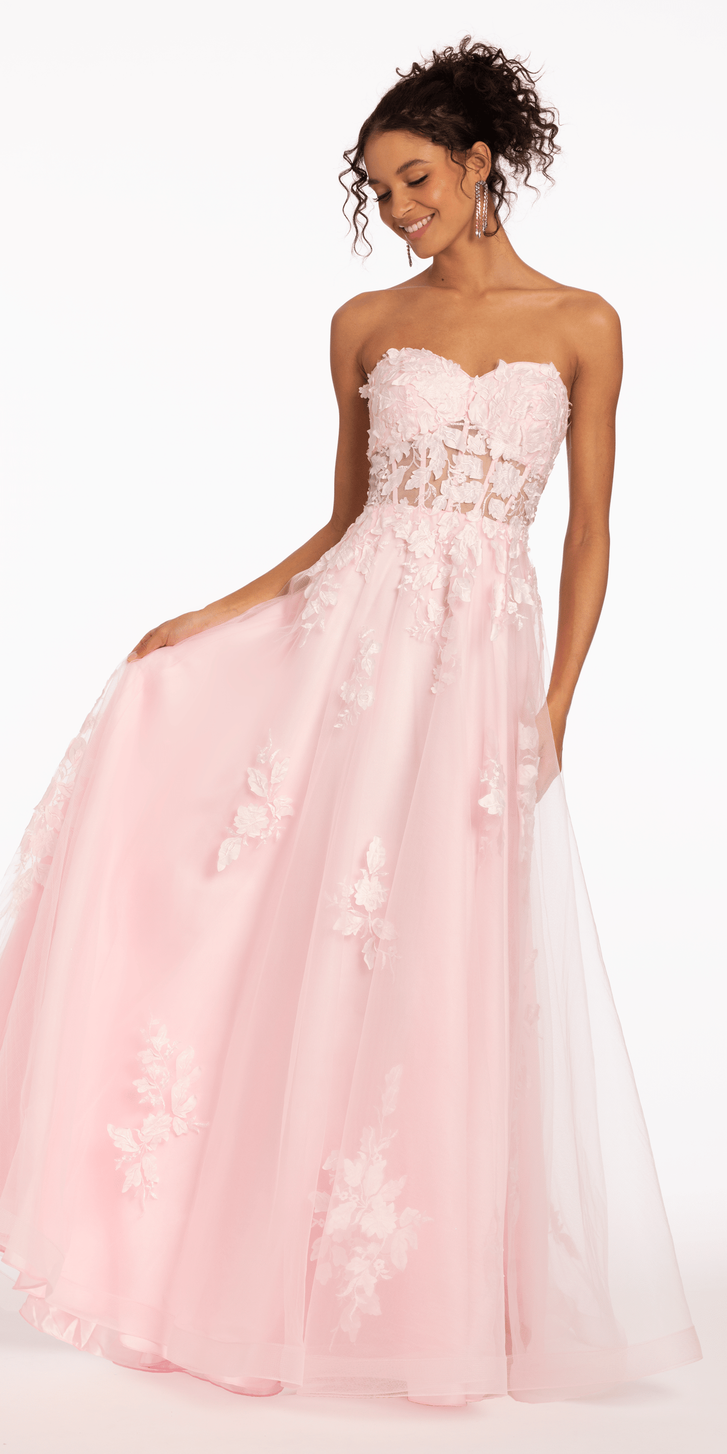 Camille La Vie/ Floral Mesh Applique Corset A-Line Dress /missy /2 / blush /front